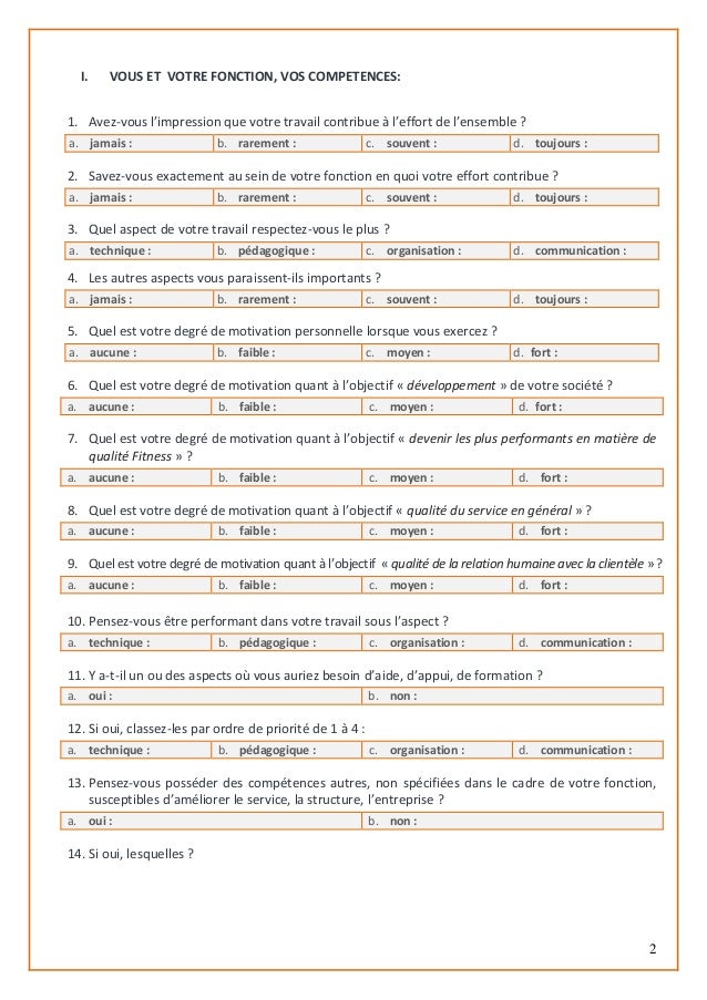 modele questionnaire satisfaction employes  Document Online