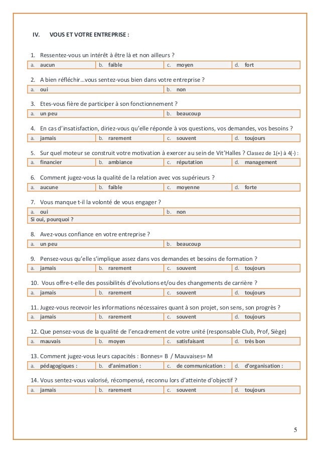 modele questionnaire satisfaction employes  Document Online