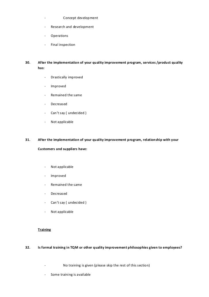 tqm research questionnaire tqm research questionnaire