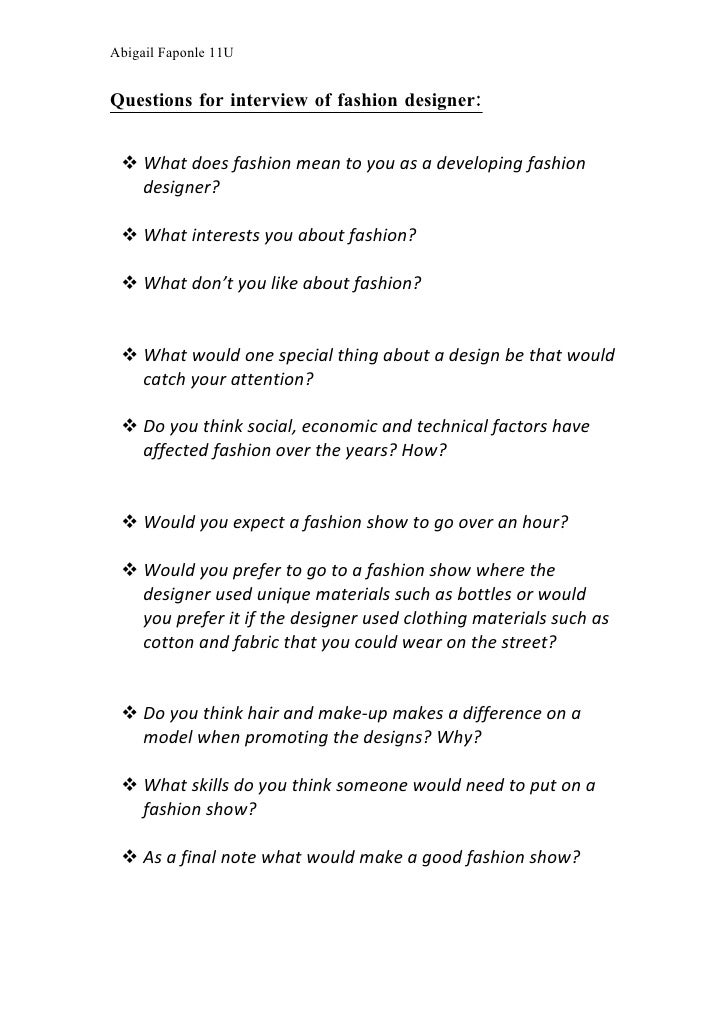 Questions for interview fashion designer