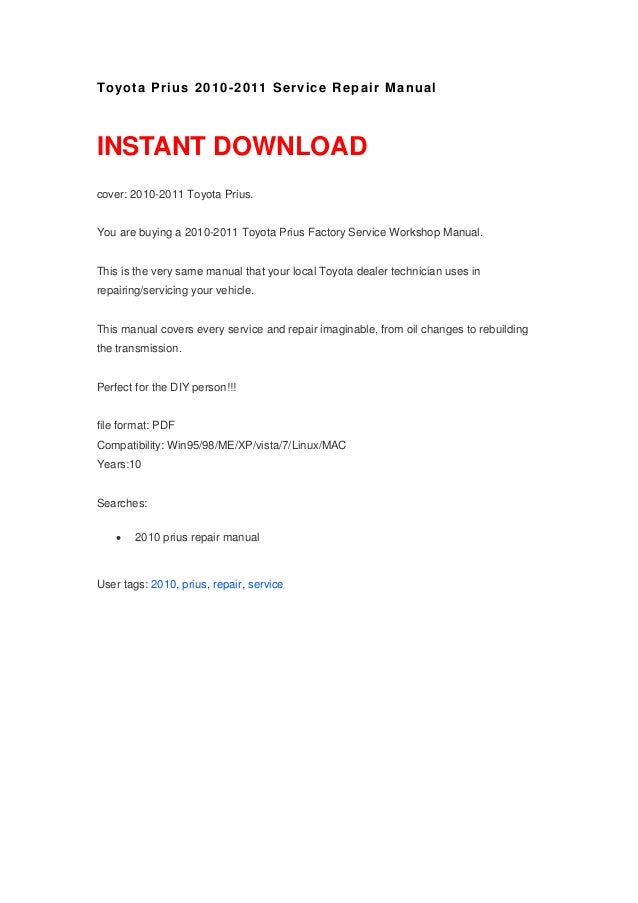2010 Prius Service Repair Manual