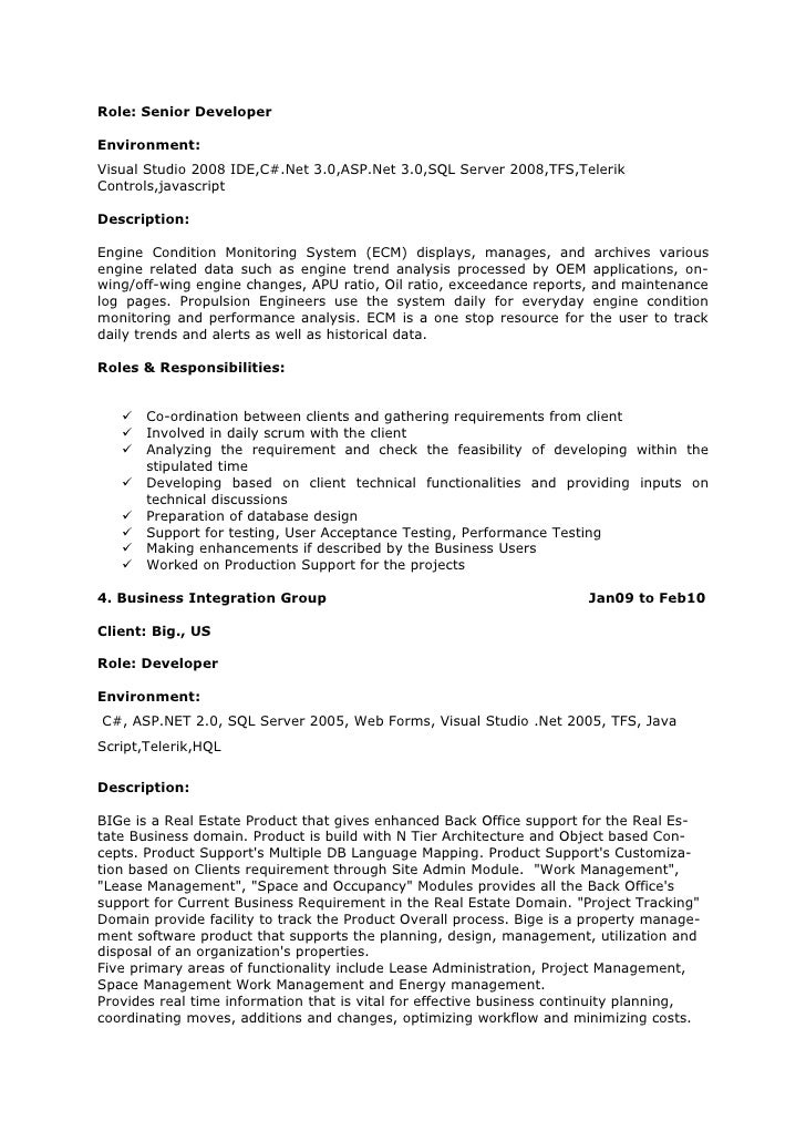 dot net resume sample