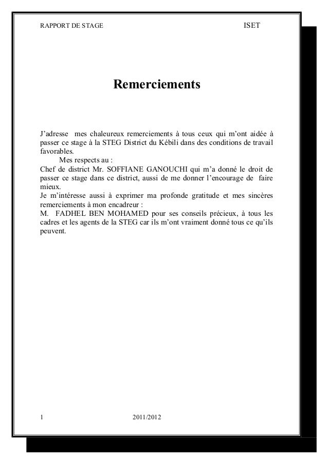 modele rapport de stage remerciement