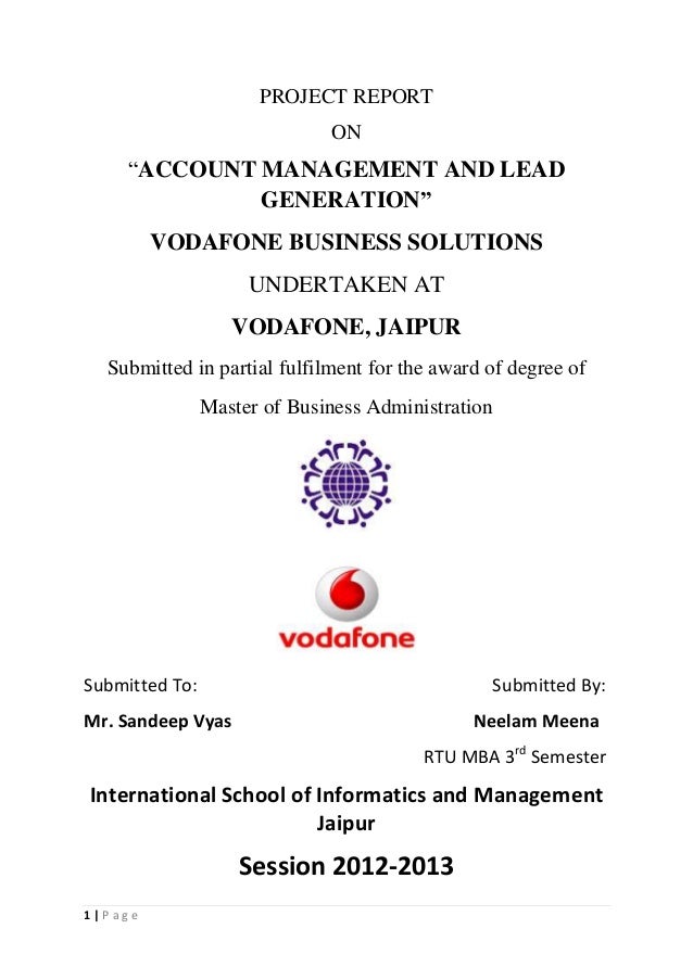 Mba Project Report On Lead Generation ravi rupani Mba Project Report On Lead Generation ravi rupani
