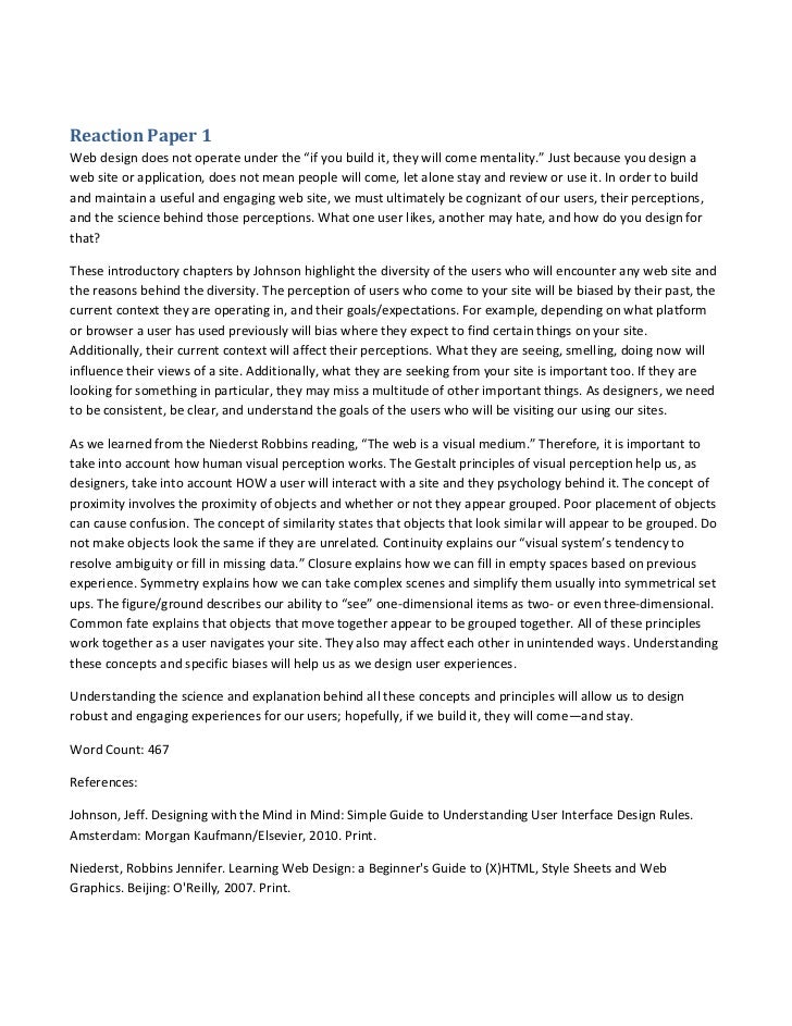 Example of reaction paper format