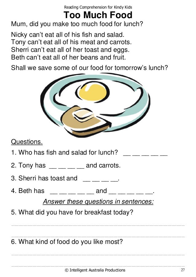 Worksheets Reading Comprehension For Kids kids reading comprehension reocurent for kindy kids