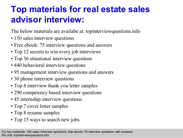 Real estate sales advisor interview questions and answers