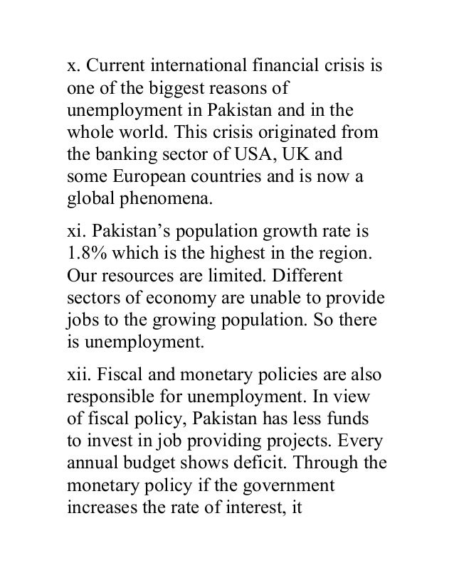 Short essay on unemployment in pakistan