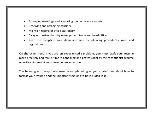 receptionist objective resumes