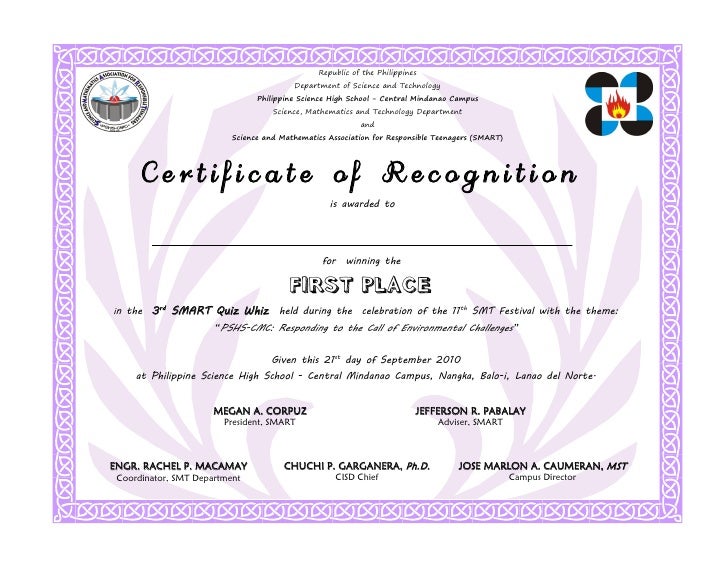 Recognition participant1st place