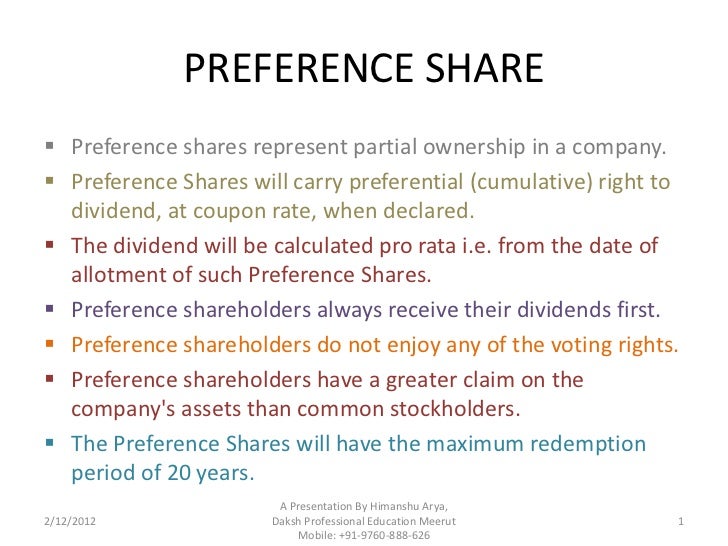 Redemption of preference share