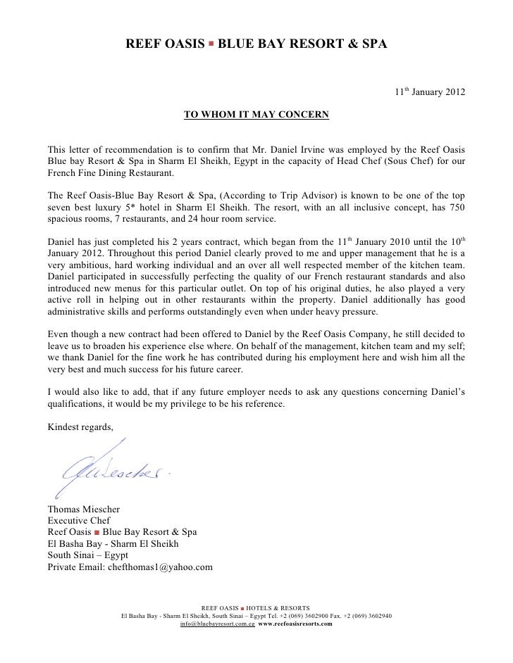 Reference Letter, Blue Bay, 11 01 2012