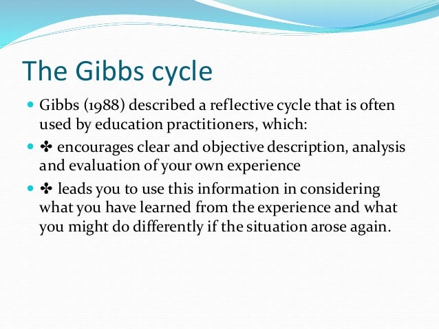 reflective practice gibbs essay Raymet had by this stage written several reflective practice essays and assessing mrs drew’s pain this essay i use the framework described by gibbs. reflective practice gibbs essay Raymet had by this stage written several reflective practice essays and assessing mrs drew’s pain this essay i use the framework described by gibbs.