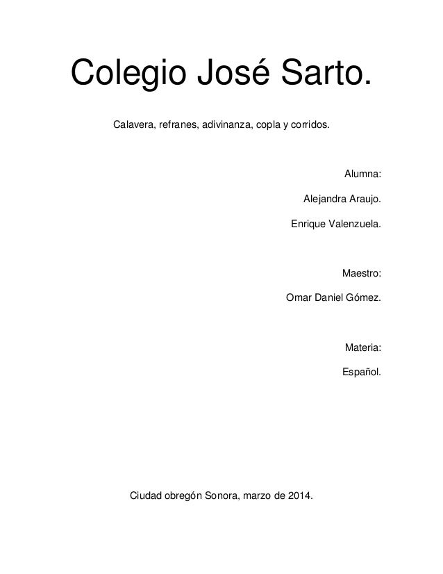 Copilacion de refranes, calavera lírica, adivinanzas, copla y Copilacion de refranes, calavera lírica, adivinanzas, copla y