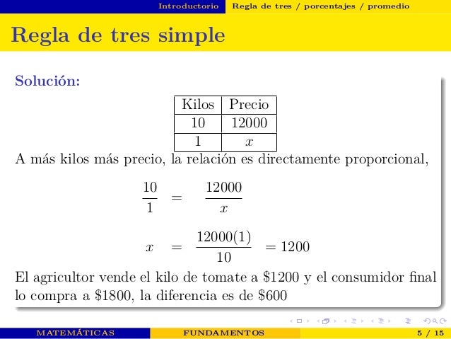 Regla de tres, porcentajes, promedio.