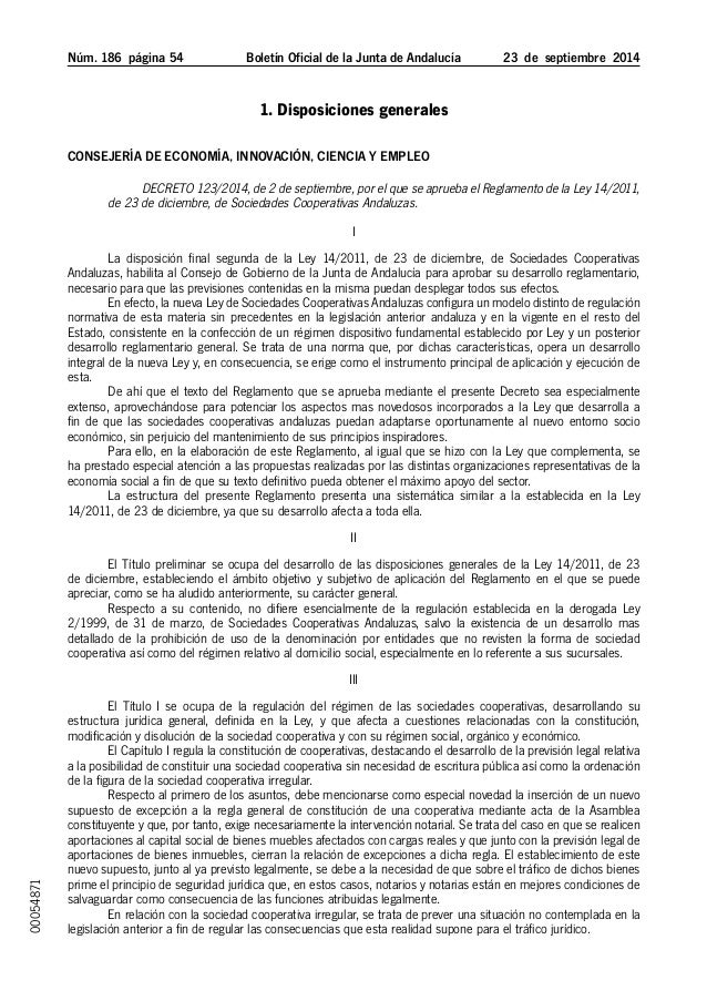 DE LA LEY DE COOPERATIVAS ANDALUZAS de la ley de cooperativas andaluzas: