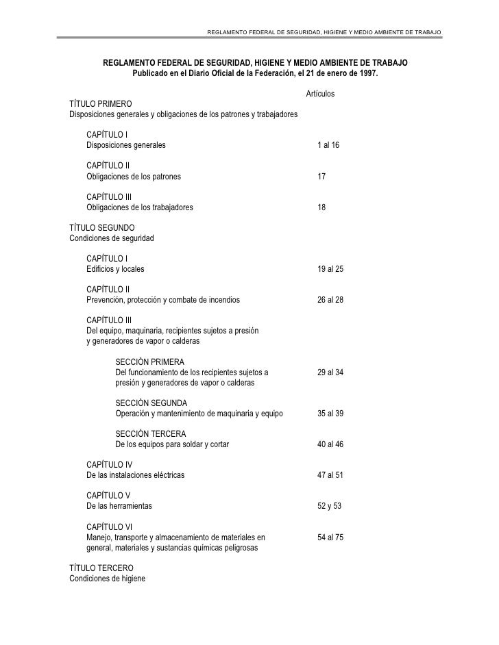 Reglamento Seguridad E Higiene Reglamento Seguridad E Higiene