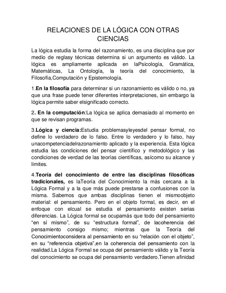 Relaciones de la lógica con otras ciencias