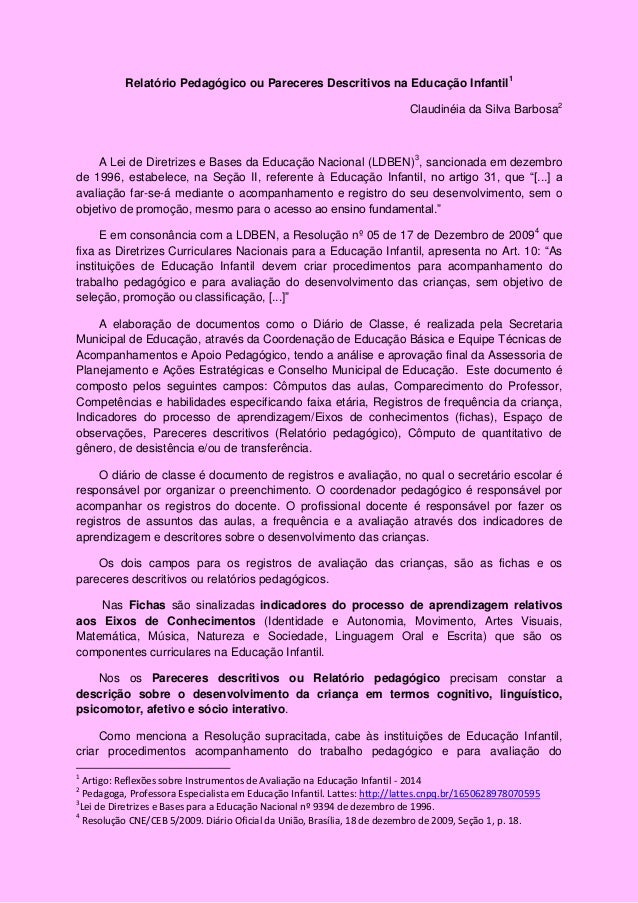 Relatorio descritivo individual educacao infantil