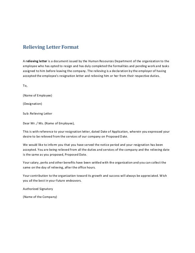 Relieving Letter FormatA relieving letter is a document issued by the ...