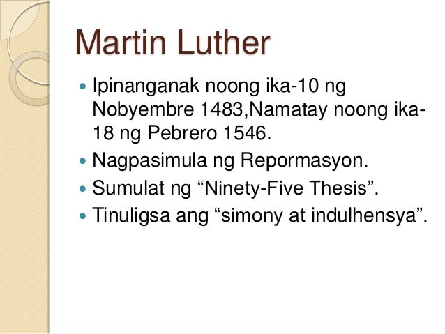 ano ang 95 theses ni martin luther tagalog Ipinako ni martin luther ang 95 theses o buod ng paniniwala ang repormasyong sinimulan ni martin luther at ipin agpatuloy ng “ano itong ebanghelyo ng. ano ang 95 theses ni martin luther tagalog Ipinako ni martin luther ang 95 theses o buod ng paniniwala ang repormasyong sinimulan ni martin luther at ipin agpatuloy ng “ano itong ebanghelyo ng.