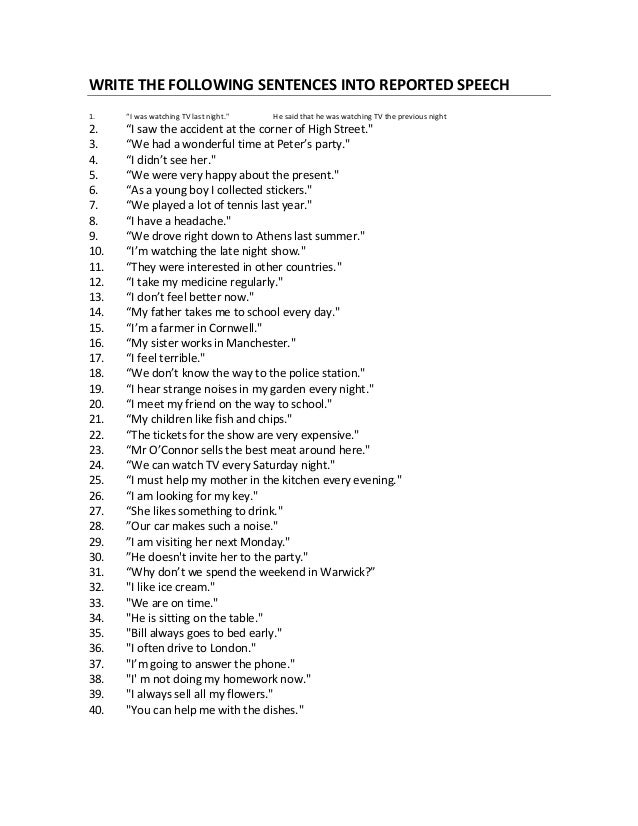 reported speech exercises b2 pdf