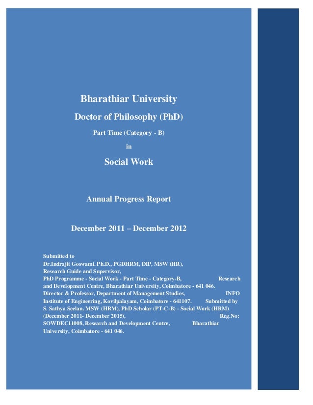 PhD Annual Report first page & detailed table of contents