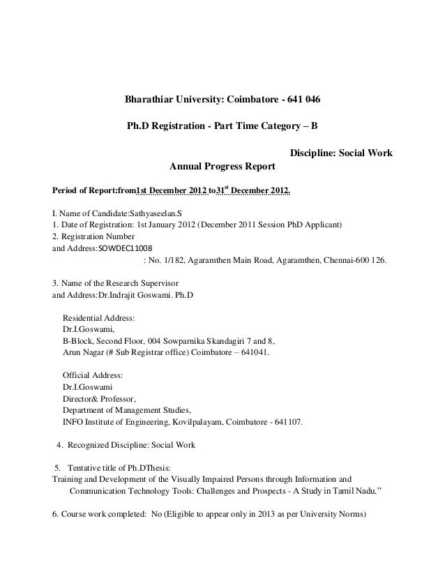 Dissertation progress report structure