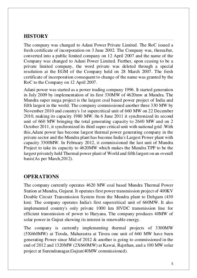 A project report on adani power ltd.