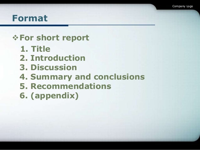 SHORT REPORTS (see the sample format and example on