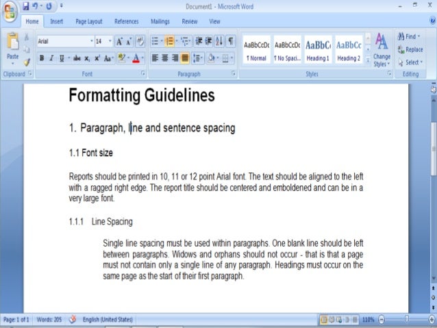 Report writing uni standards