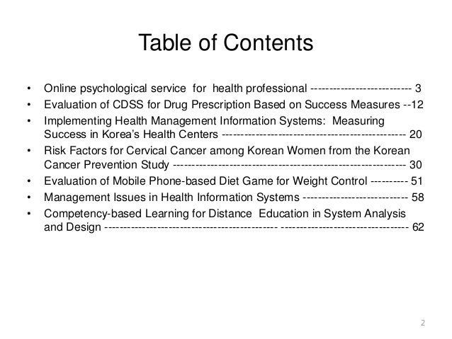 Table Of Content For Research Paper