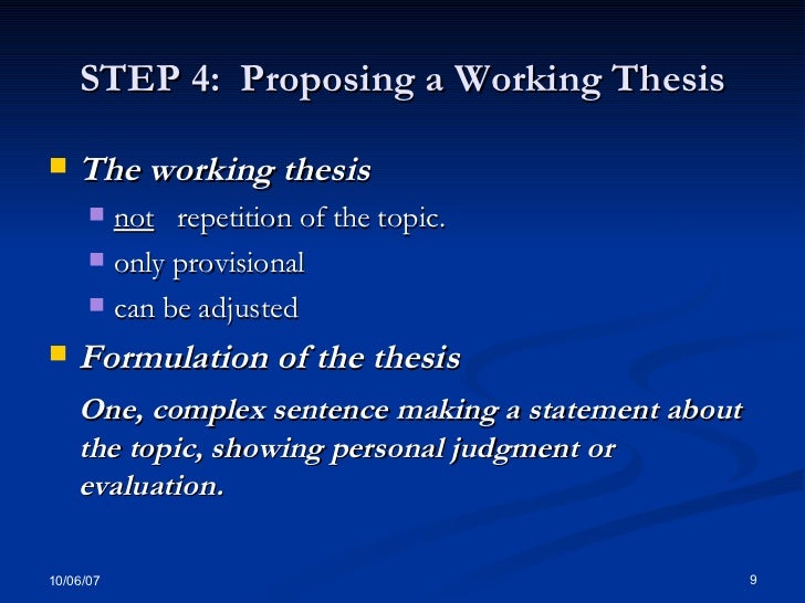 What is the difference between a working thesis and a thesis