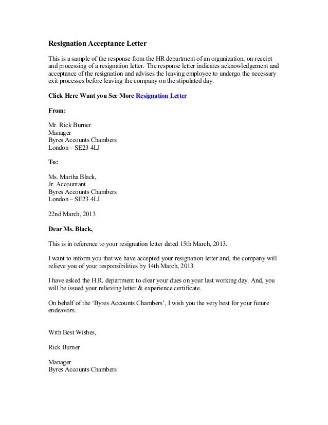 Resignation Acceptance Letter