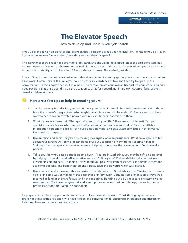 elevator speeches samples