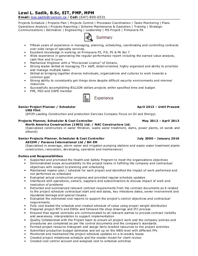 Project scheduler and resume