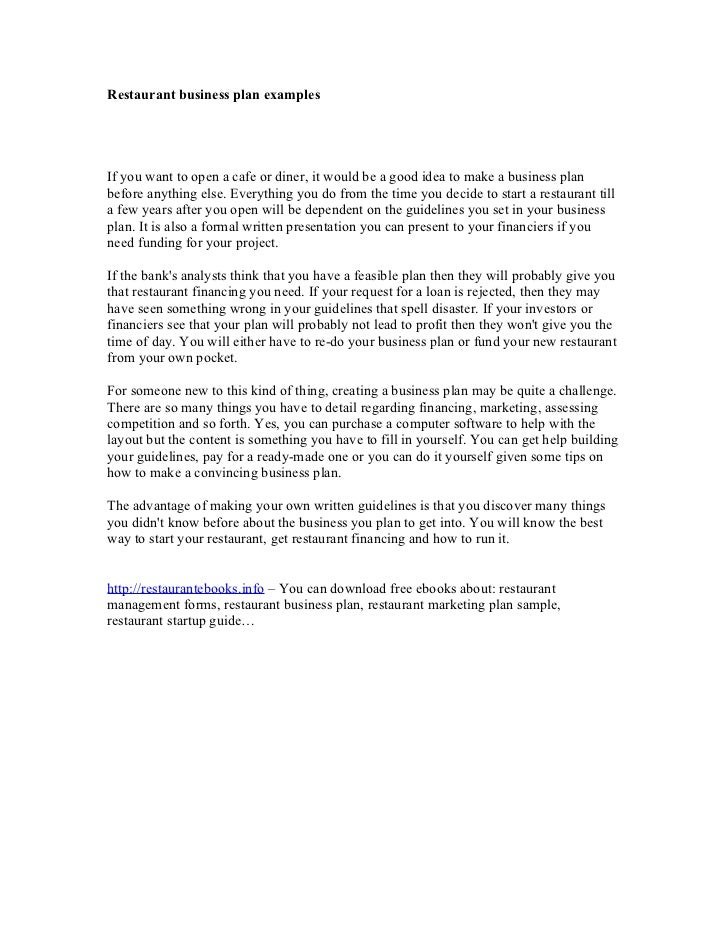 restaurant business plans samples