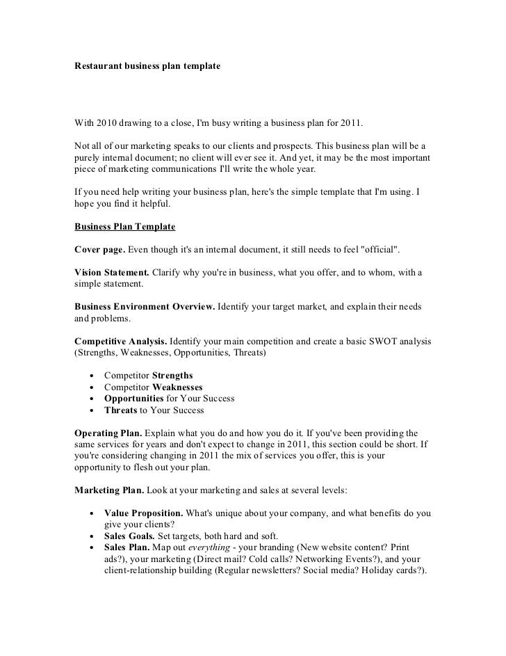 restaurant business plans samples