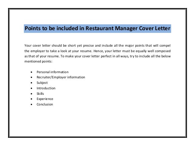Restaurant manager cover letter templates