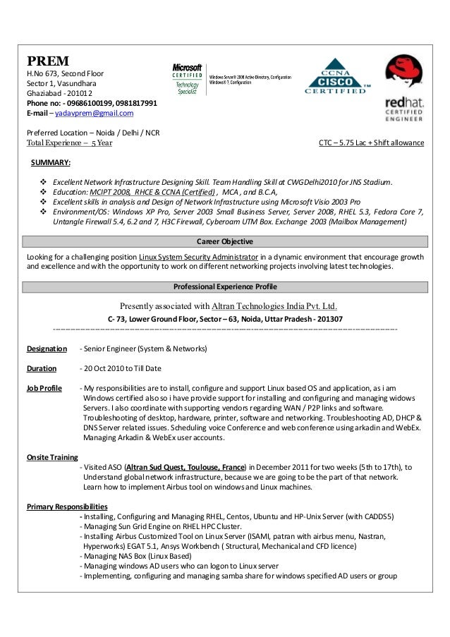 linux system administrator resumes