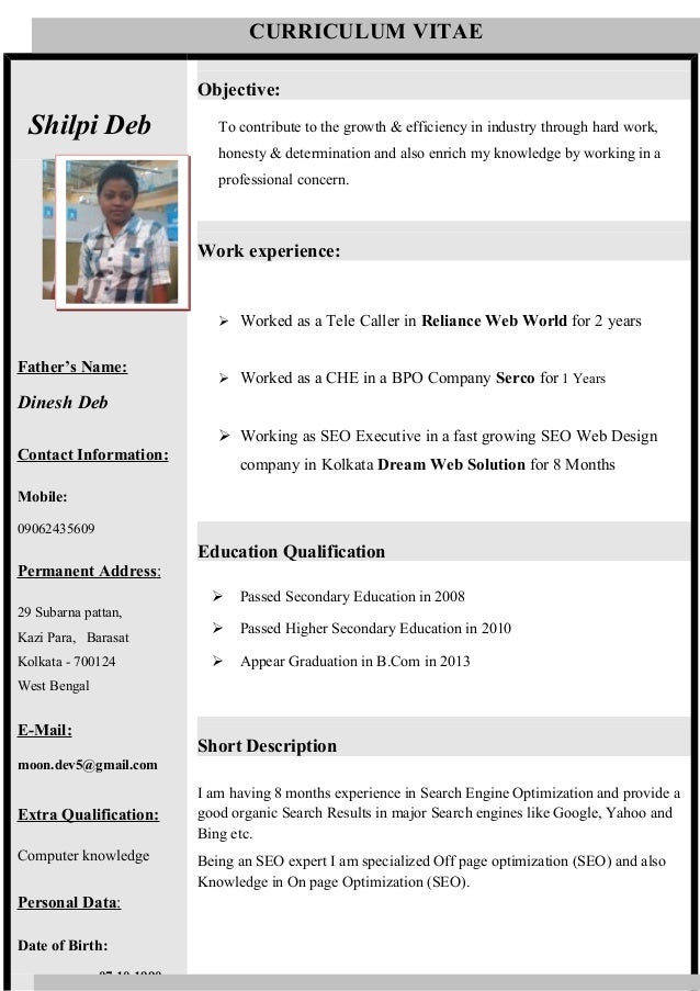 resume format for telecaller