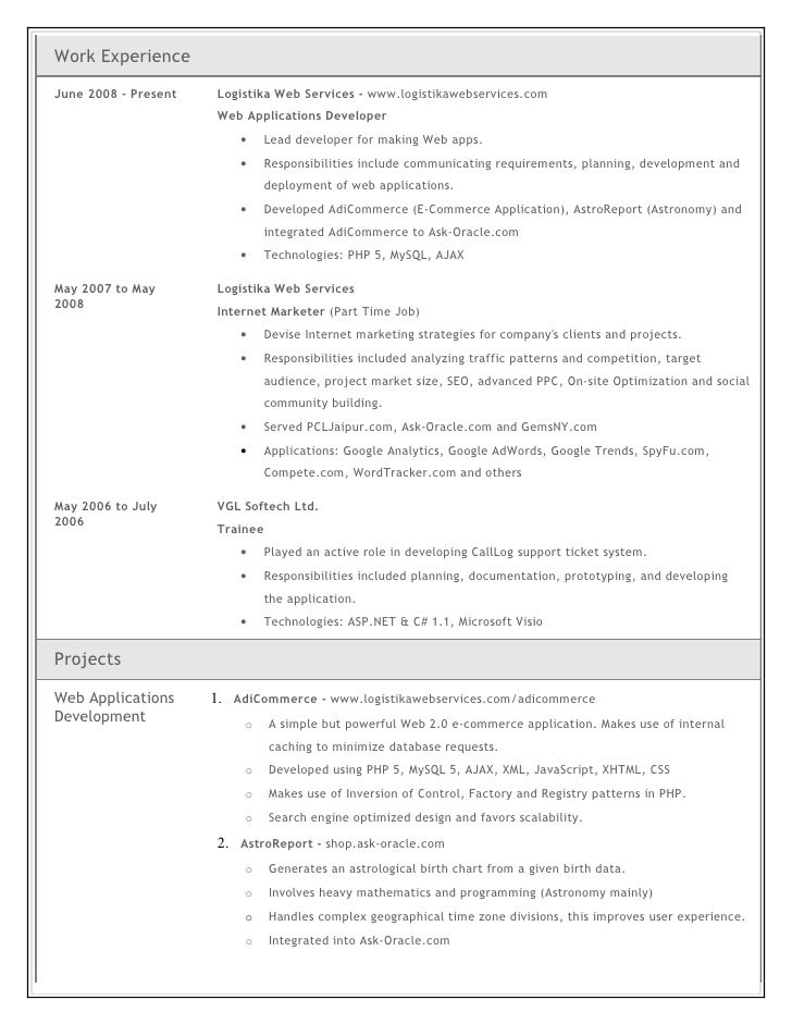 web application developer resumes