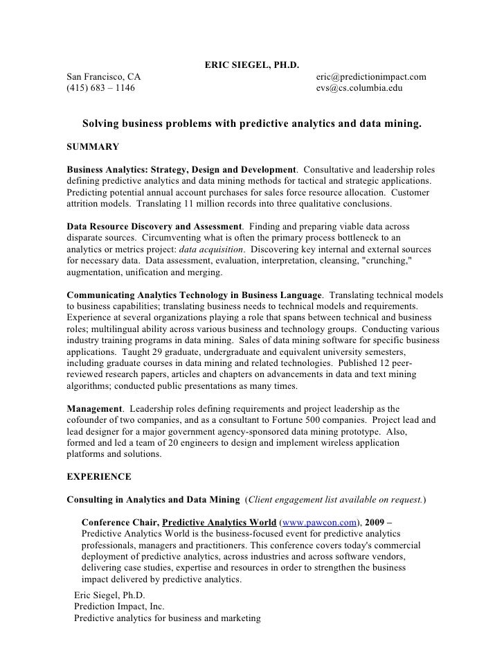Predictive Analytics Sample Resume Predictive Analytics Sample Resume