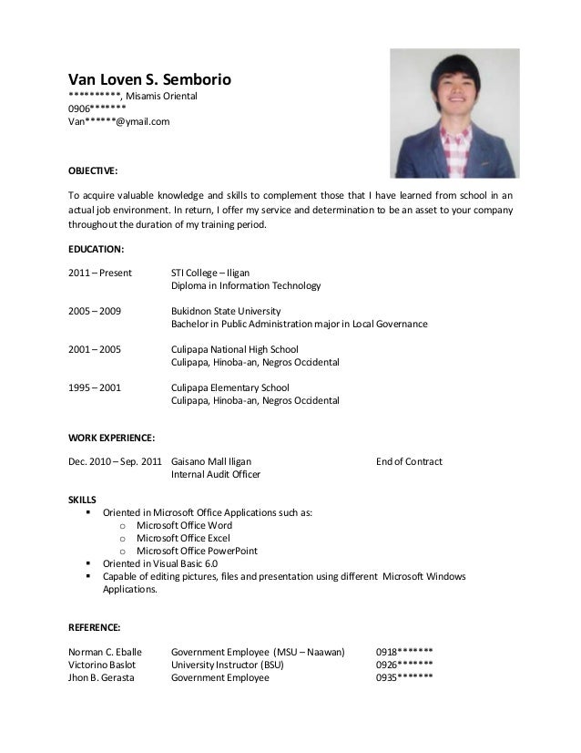 Example Of Resume Format 