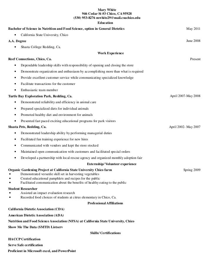 nutritionist resume samples