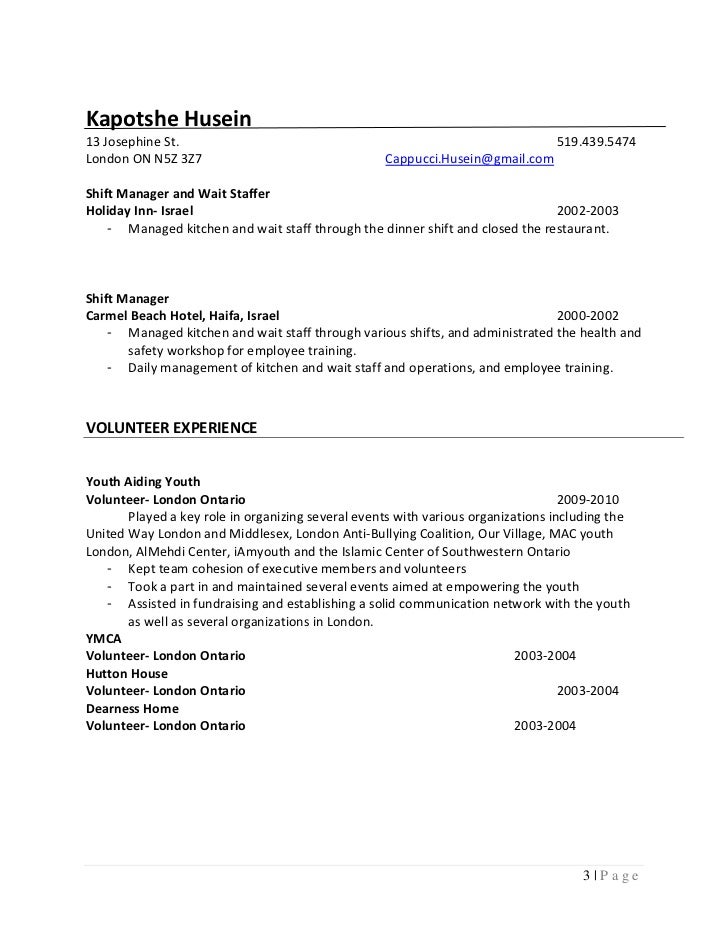 Waiting staff resume