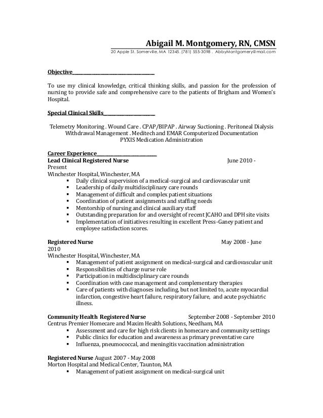 Resume of a nursing student
