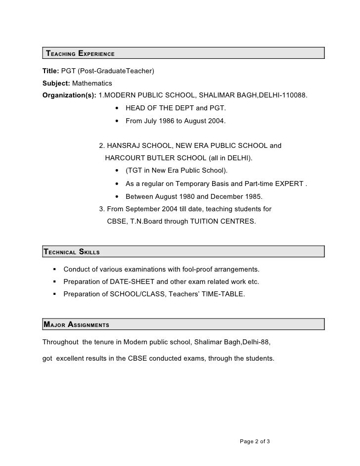 Resume For Tgt Teachers TEACHING EXPERIENCE ...