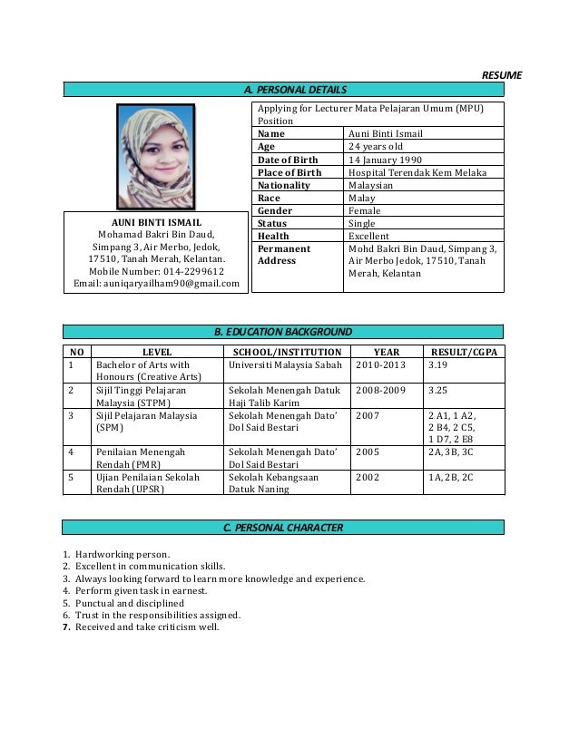 contoh resume in english
