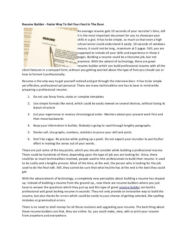 resume builder faster way to get your foot in the door resume builder faster way to get your foot in the door
